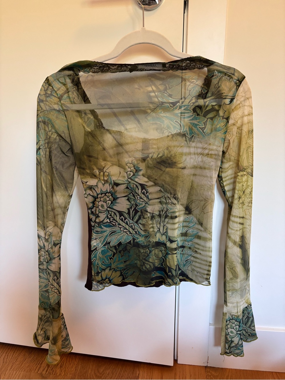 Jaded London Green & Brown Long Sleeve Lace-Trim Layered Top - Picture 2 of 3